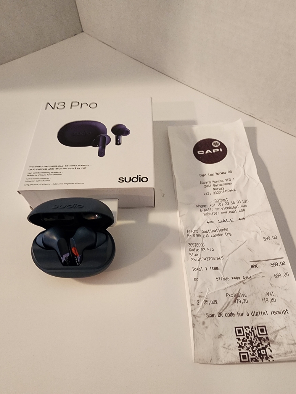 Sudio N3 Pro Earbuds - Noise Canceling Bluetooth With Box And Receipt